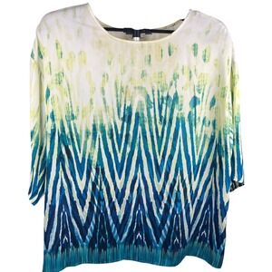 CJ Banks Womens 1X Blue Green Abstract Print Dolman Sleeve Blouse Top Plus Style